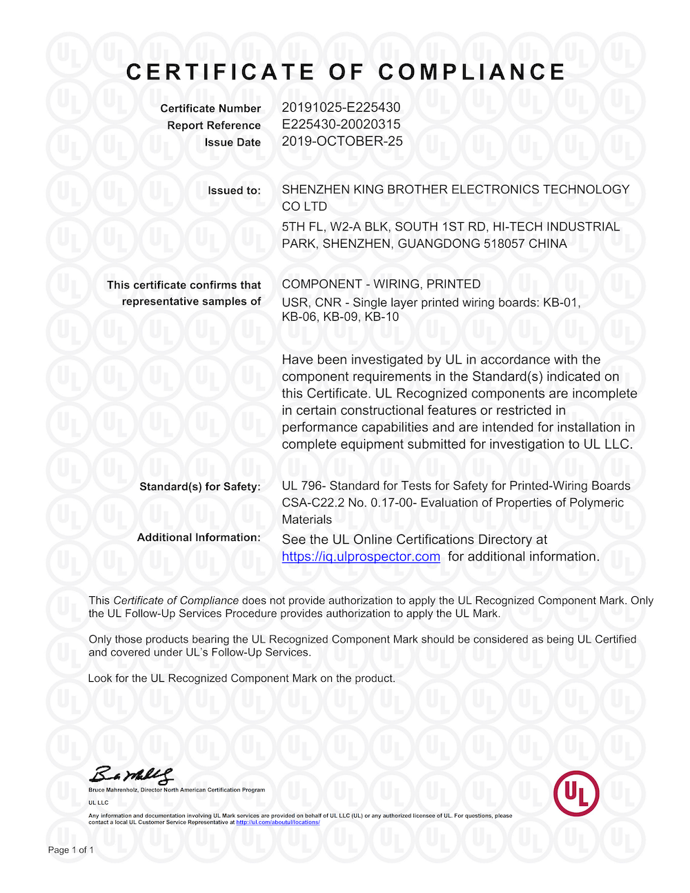 certificate of compliance