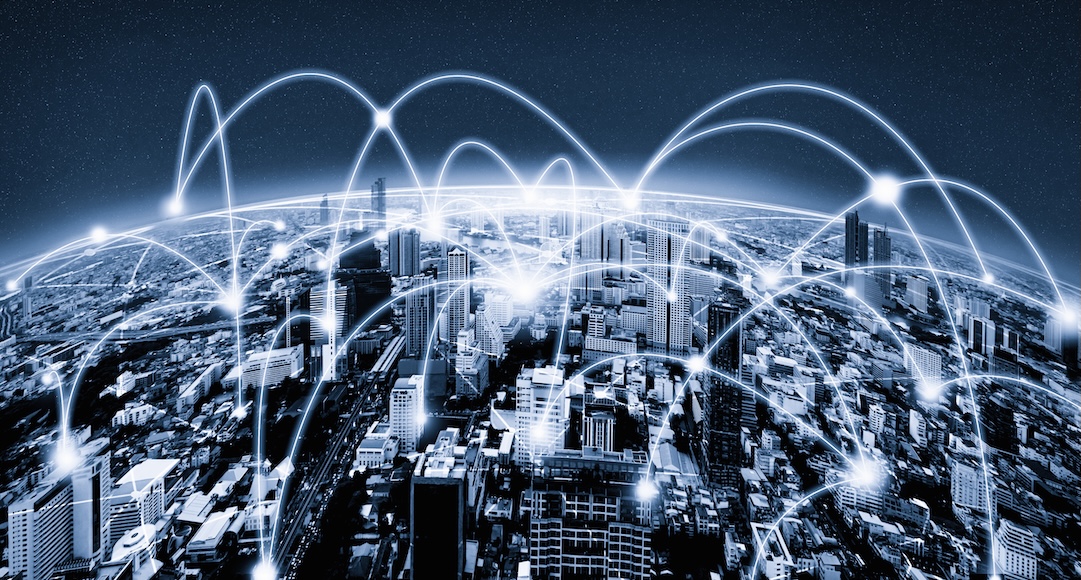 Modern creative telecommunication and internet network connect in smart city.